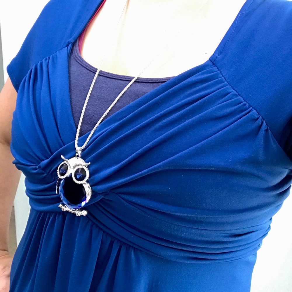 NEW!๐๐๐BIG BLUE OWL๐ฆSTATEMENT NECKLACE BIRD - Picture 1 of 8